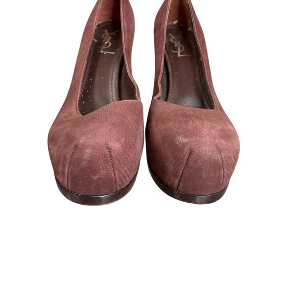 Vintage Yves Saint Laurent Burgundy Faux Snakeskin Leather Pumps Size 8 US - Picture 11 of 13